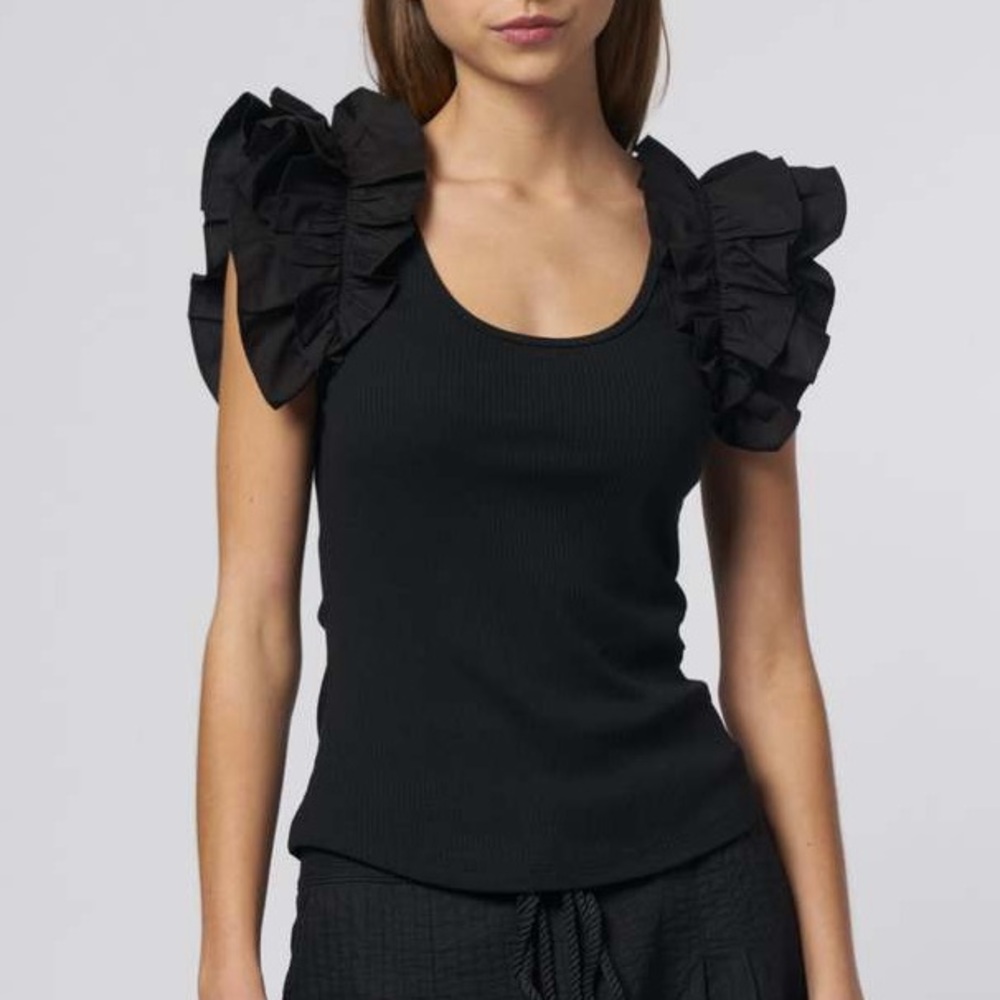 Ulla Johnson Black Ruffle Tank Top